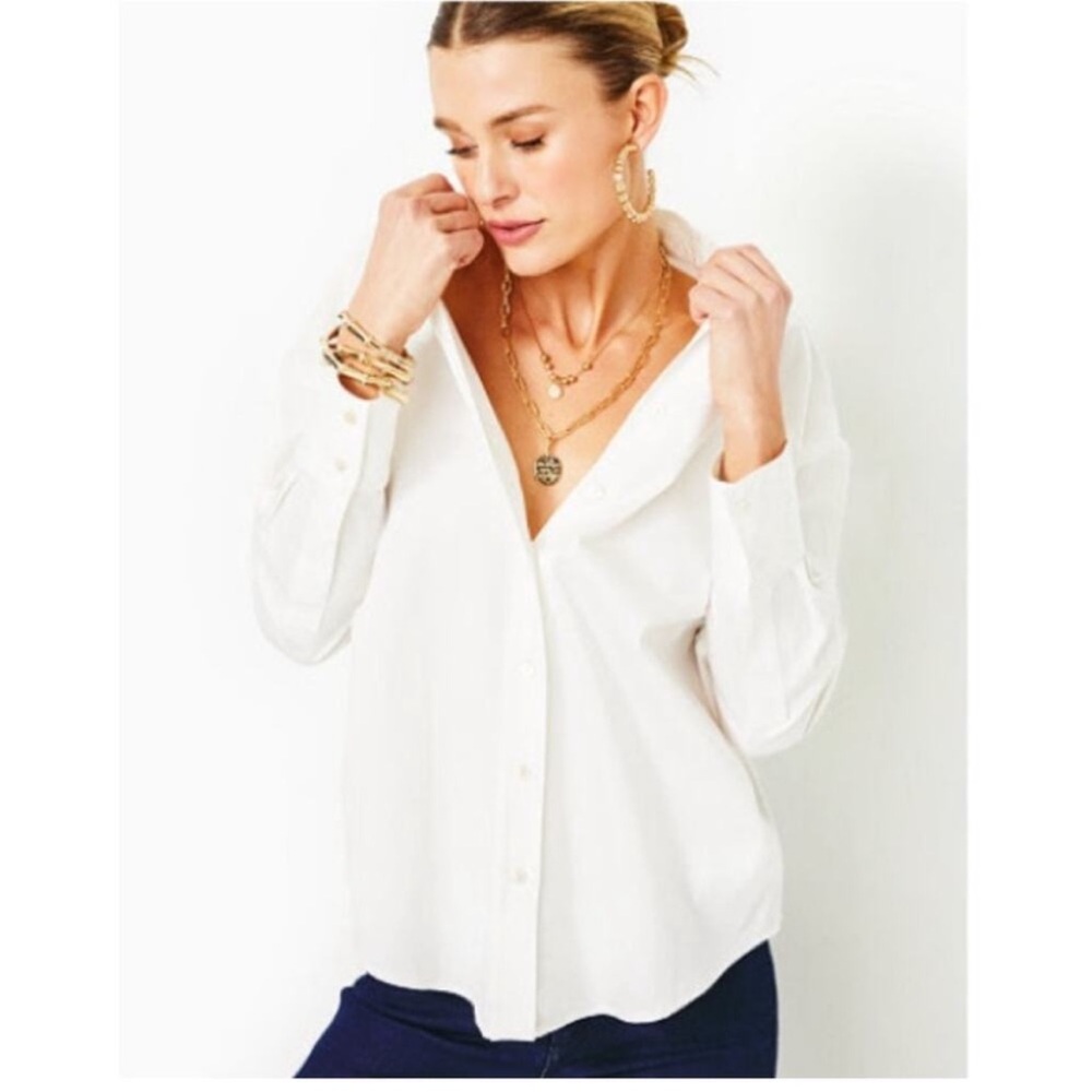 Lilly Pulitzer Stevie Relaxed Button Down Shirt - Resort White -XL